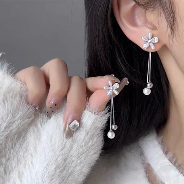 【長期團2025】【預購商品】【批發】韓系氣質花朵流蘇珍珠 925銀針耳環 86261