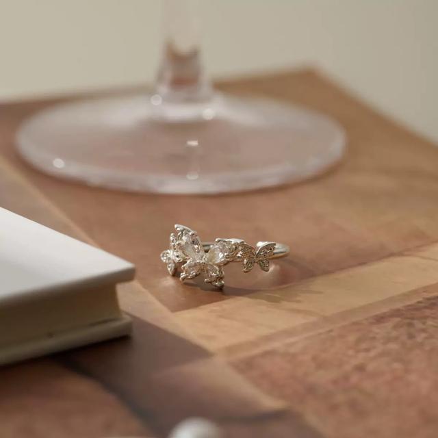 (預購)韓式蝴蝶冷淡風鑽石可調節戒指網紅款