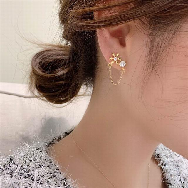 【長期團2025】【預購商品】【批發】韓系氣質雪花鑲鑽流蘇925銀針耳環 89103