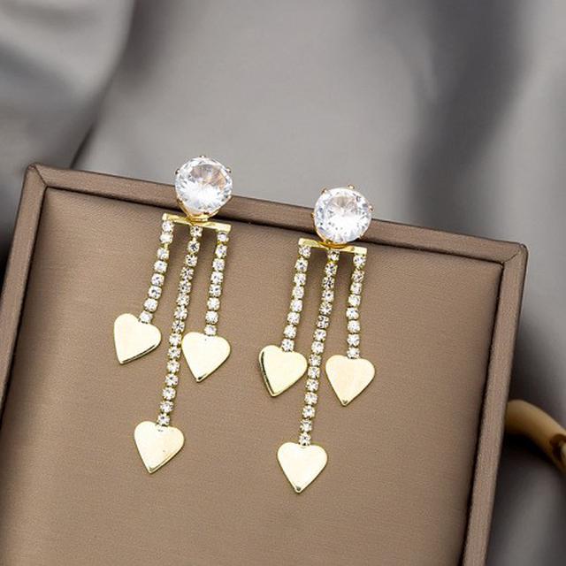 🌹NovaAmi🌹鑲鑽桃心長款流蘇耳環