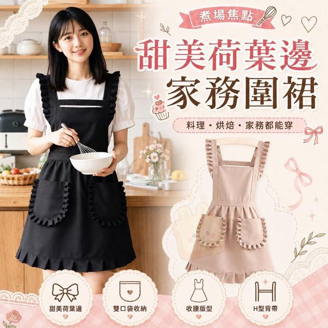 【預購商品】【0817結單】【批發】煮場焦點 甜美荷葉邊家務圍裙 260814-26