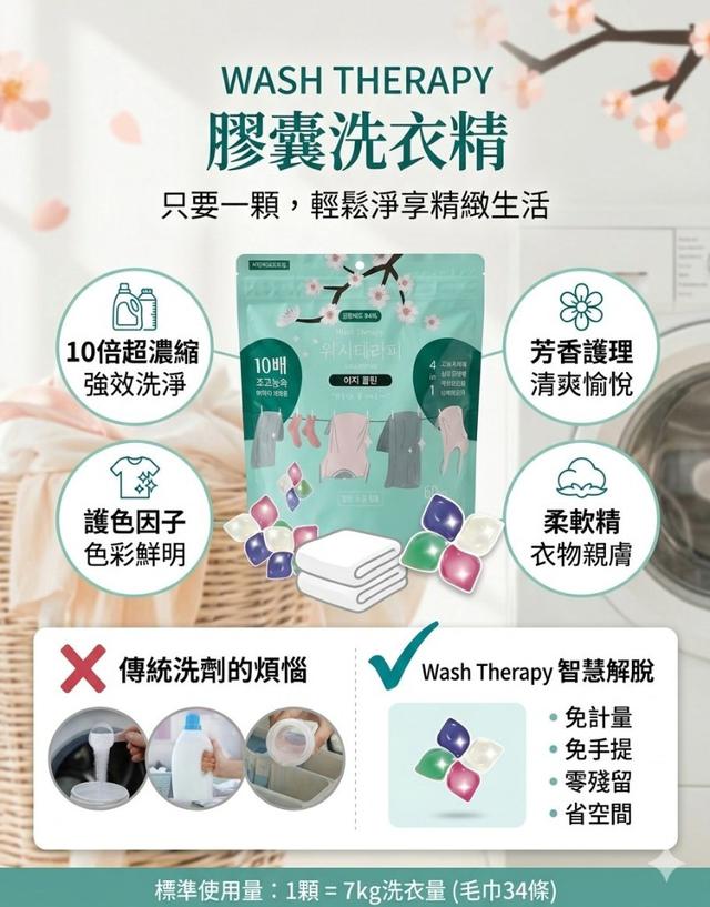 韓國 Wash Therapy 4in1 洗衣膠囊60顆/袋