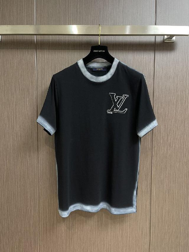 LV 2023s春夏标识 logo 图案刺绣植绒T恤！客供进口100％全棉材质制成