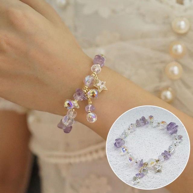 韓版時尚薰衣草仿紫水晶五角星手鍊(預購)