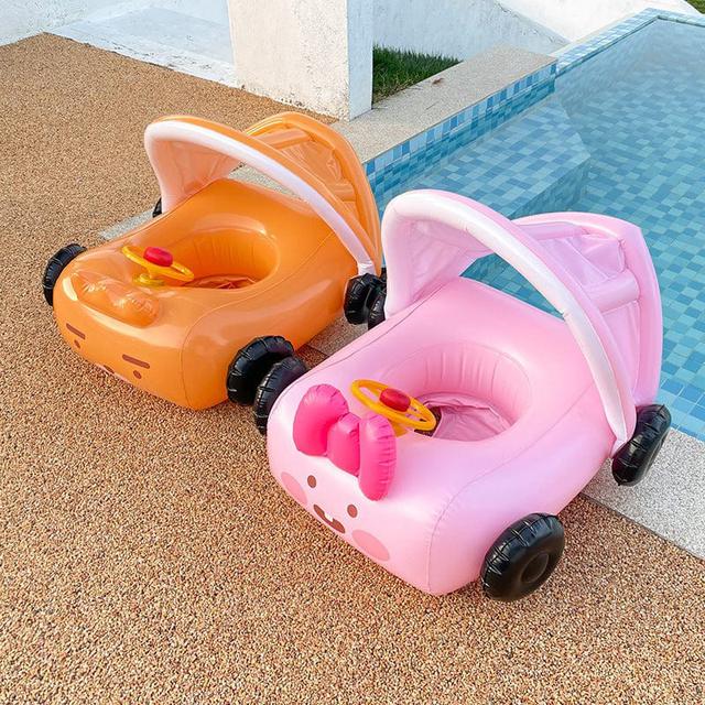 韓國ins嬰幼兒汽車泳圈坐圈帶遮陽棚