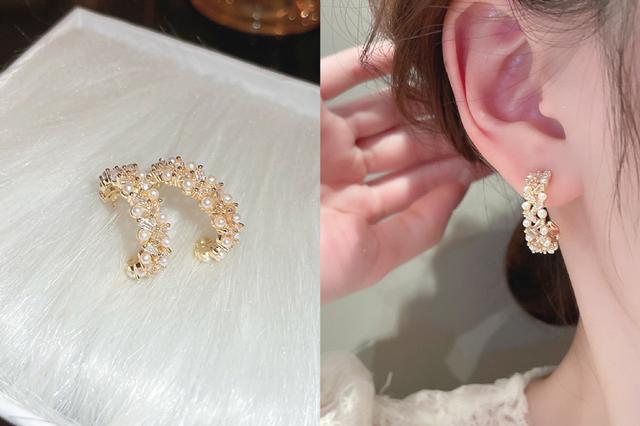 [韓國飾品連線] 正韓S925純銀 高級感氣質微鑲鋯石珍珠C形耳圈 📍韓國連線預購收單日：4/19