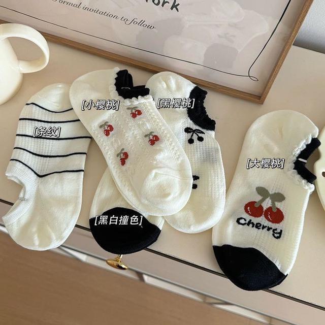 韓版春夏櫻桃網眼短襪10雙一組