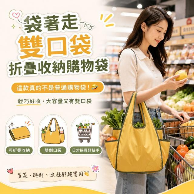 O 袋著走雙口袋折疊收納購物袋-7/23結單