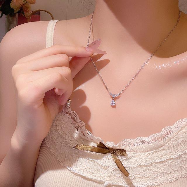 【長期團2026】【預購商品】【批發】韓系氣質水滴形鑲鑽吊墜鎖骨項鍊 86595 260211-06