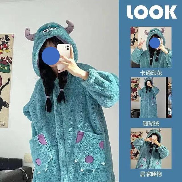 可愛卡通冬季加厚連帽居家睡袍(預購)