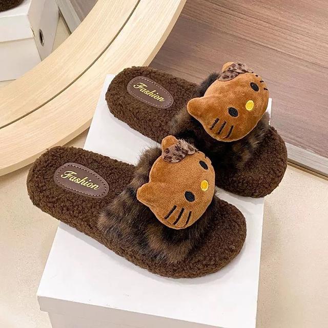可愛卡通豹紋貓咪毛毛拖鞋女外穿#12/10晚上20點結單