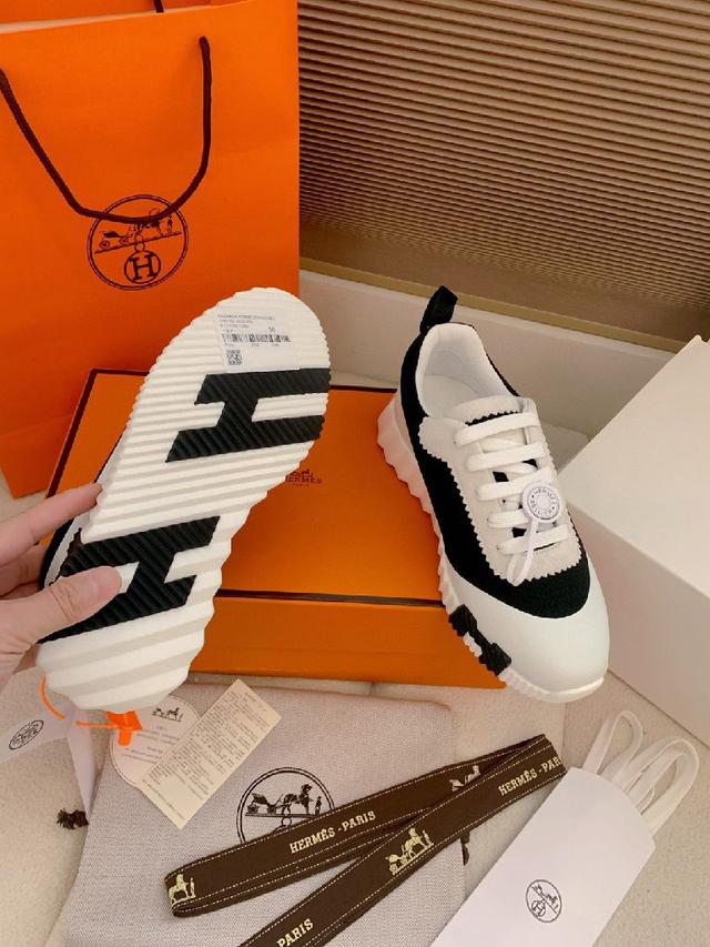 情侣款Hermes 爆单新品Bouncing运动鞋  轻Napa小牛皮拼接麂皮