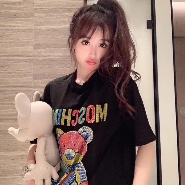 潮牌彩色烫钻短袖