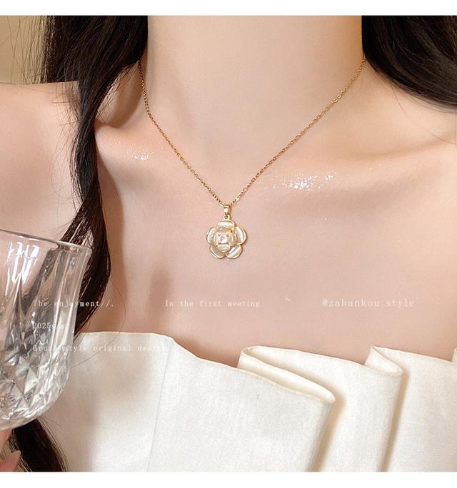 【長期團2026】【預購商品】【批發】韓系氣質貓眼石山茶花鎖骨項鍊86727 260419-08
