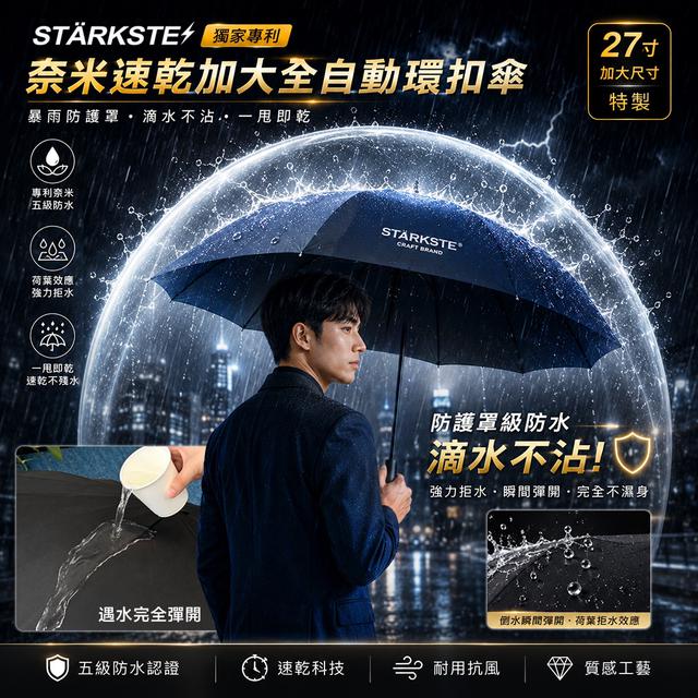 預購 STÄRKSTE 奈米速乾加大全自動環扣傘-5/27號中午12點結單