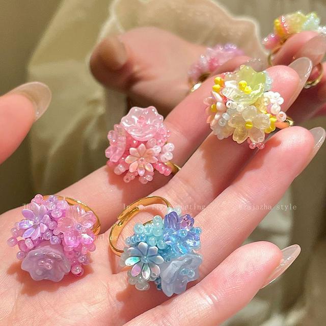 ins少女多巴胺繡球花串珠戒指(預購)