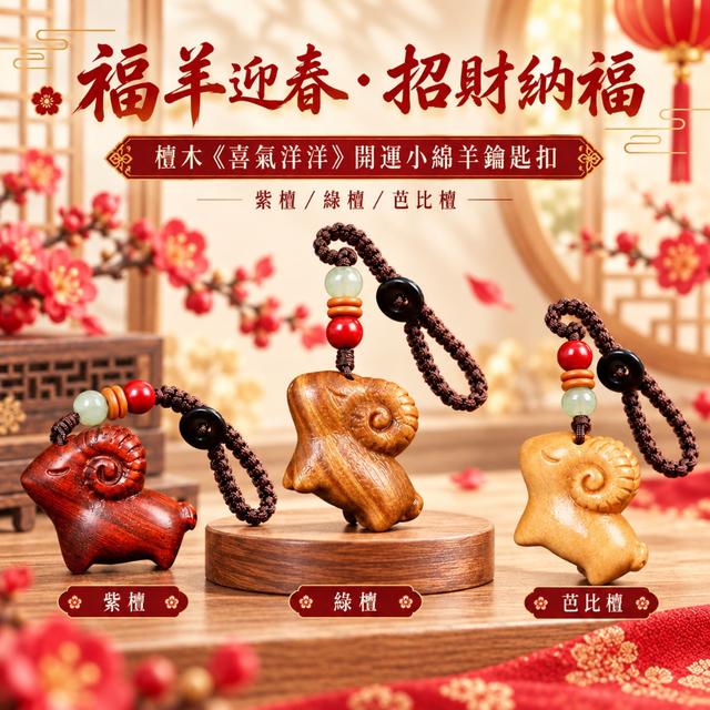 預購 福羊迎春・招財納福 檀木《喜氣洋洋》開運小綿羊鑰匙扣【3款、遇缺隨機】-10/13下午3點收單