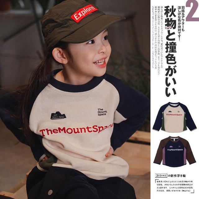 G00528 兒童t恤2025秋季新款女童多色拼接長袖山系戶外針織上衣