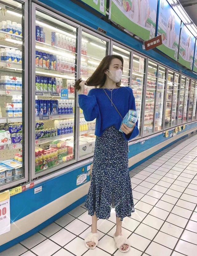 韓版港風寬鬆毛衣+開叉魚尾套裝