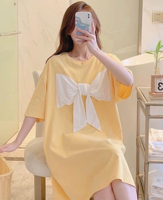 夏季新款大碼蝴蝶結純色睡衣(預購)