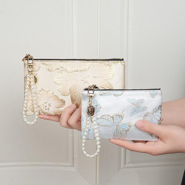 新款超美刺繡中國風珍珠手鍊手拿零錢包(預購)