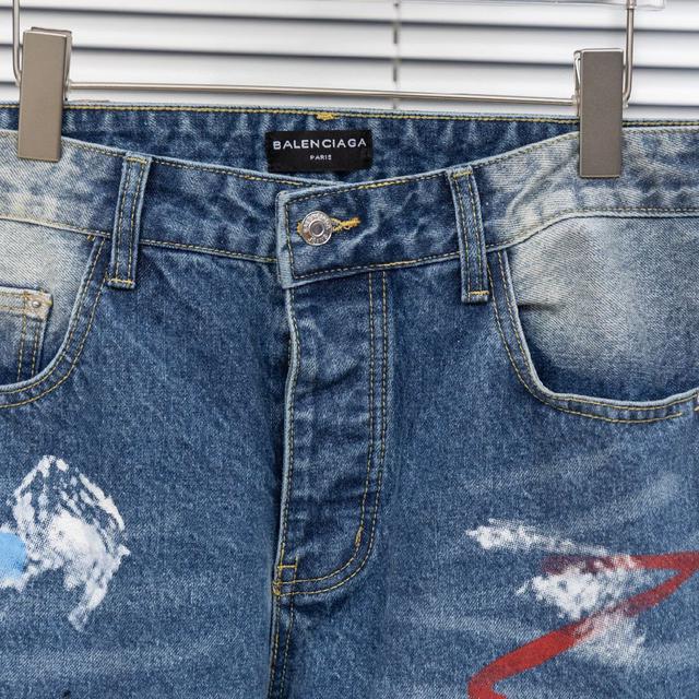 巴黎世家BLA手绘涂鸦牛仔长裤