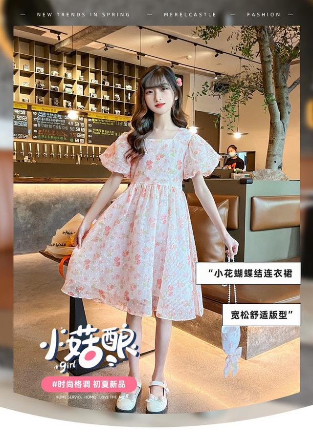 【預購商品】【0312結單】【批發】小花蝴蝶結泡泡袖洋裝