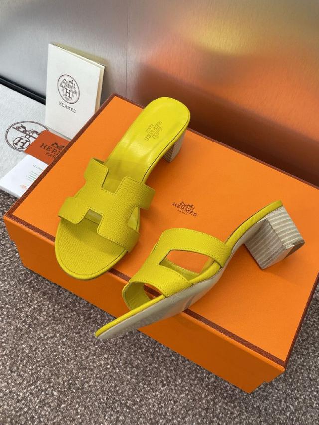 爱马仕 Hermes 春夏经典款 Oran 拼色工字拖女鞋  H家粗跟圆头露趾