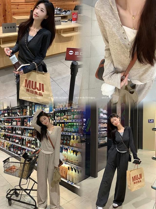 K1427-軟糯糯假兩件細螺紋休閒運動套裝