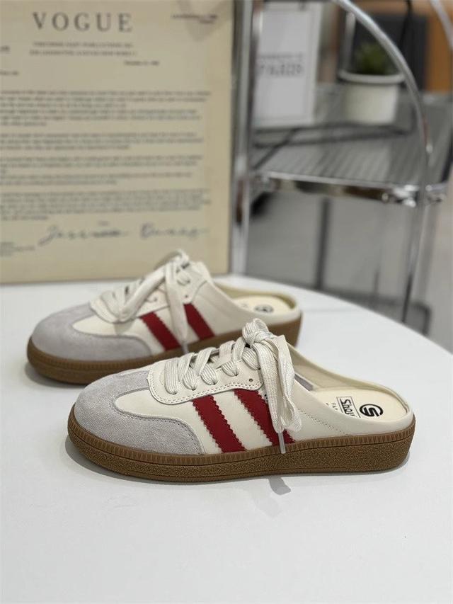 【長期團2025】【預購商品】【批發】韓系大碼時尚拼色繫帶平底包頭半拖鞋 41280