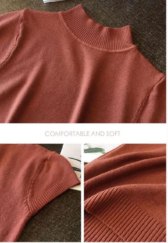 K1548-韓國春季半高領短袖針織上衣T恤