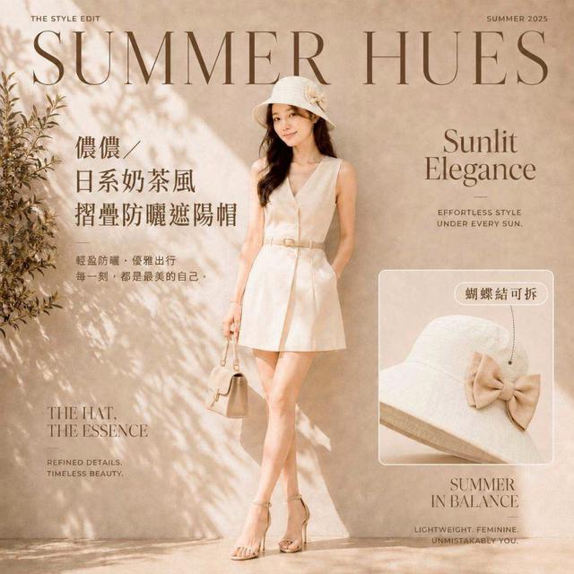【預購商品】【0604結單】【批發】儂儂 日系奶茶風摺疊防曬遮陽帽(奶油白)(蝴蝶結可拆)