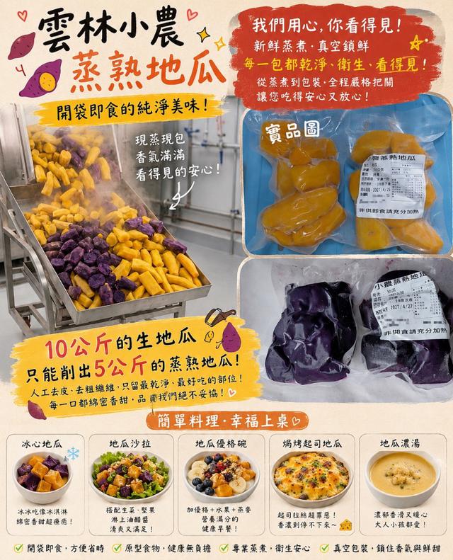 預購 獨家限定 小農蒸熟地瓜系列〈冷凍配送不入倉 未達免運需運費〉-5/27號中午12點結單