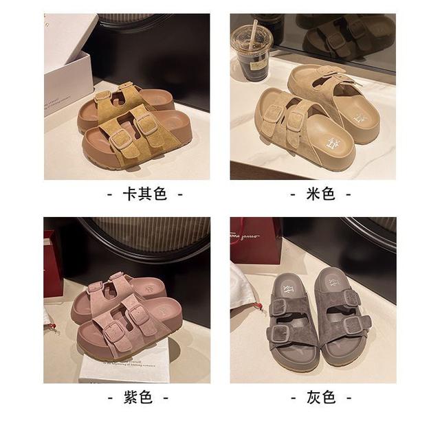 高質量版網紅復古厚底拖鞋女2025夏季新款外穿時尚百搭一字拖博肯沙涼鞋