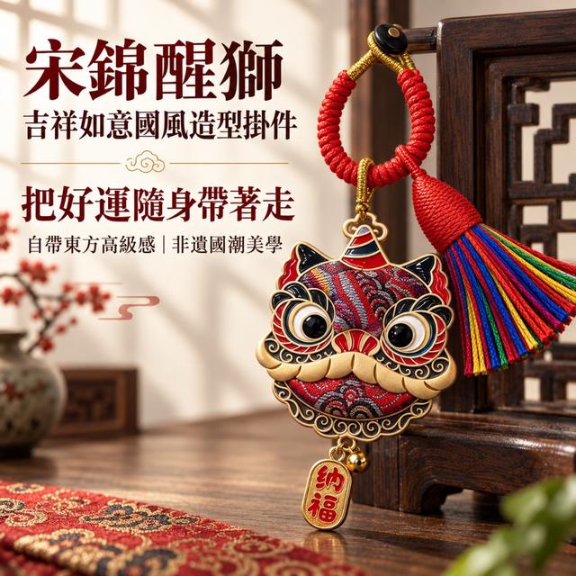 預購 宋錦醒獅吉祥如意國風造型掛件-9/29下午3點收單