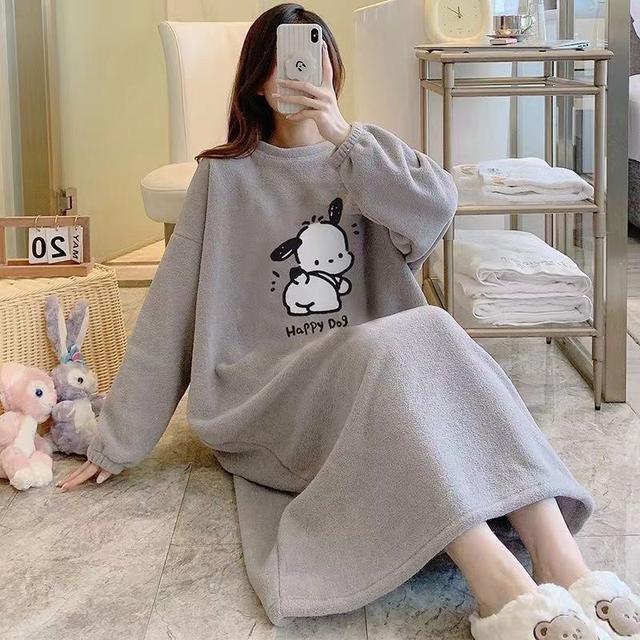 ins可愛卡通大碼加長保暖居家睡裙(預購)