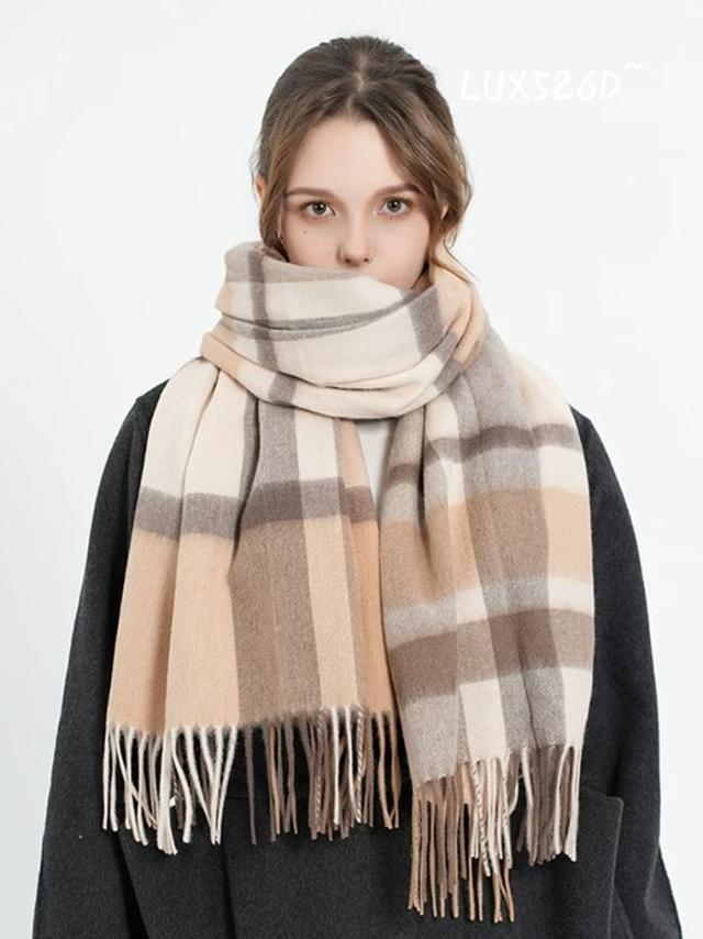 澳洲Auslux 輕奢格紋 100% 羊毛圍巾#01/12