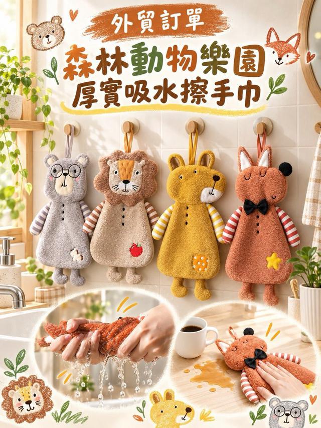 【預購商品】【1003結單】【批發】🦁森林動物樂園・厚實吸水擦手巾2條 260930-16