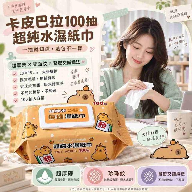 【預購商品】【1019結單】【批發】卡皮巴拉 超純水濕紙巾100抽 261017-14