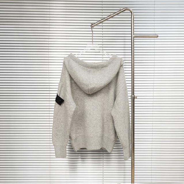 石头岛STONE LSLAND 高克重针织羊毛V领连帽毛衣