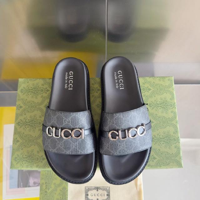 2025Gucci 古奇 夏季新款 双G 老花 夹脚 一字拖 交叉凉鞋 厚底