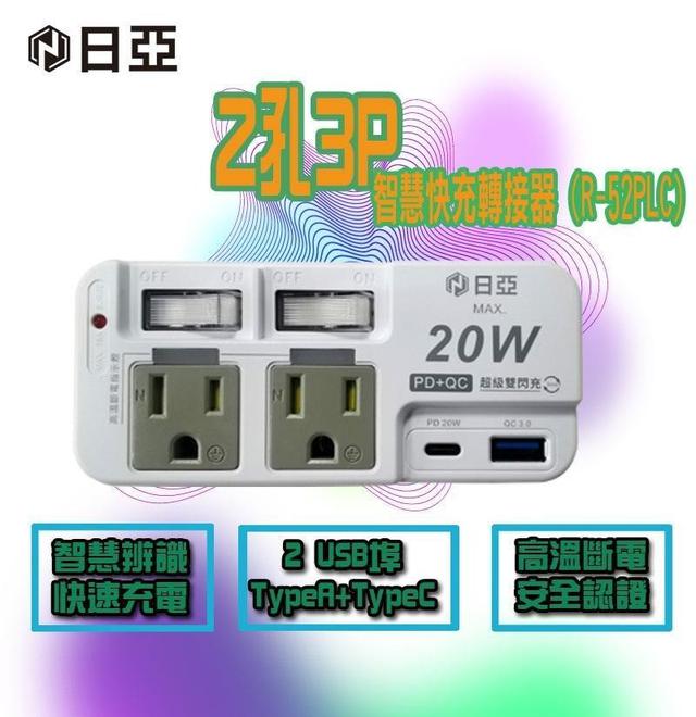 【預購】【1205結單】【批發】日亞-防雷3孔2開2插PD+QC快充20W轉接器