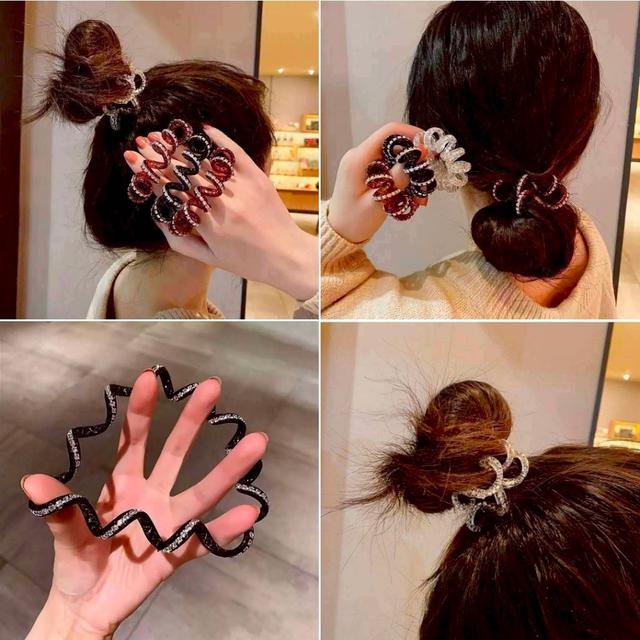 韓版質感鑲鑽電話線髮圈 3入/組 SZ98