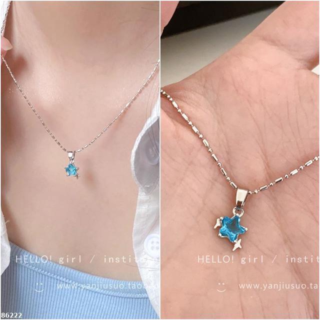 【長期團2025】【預購商品】【批發】韓系氣質藍色星星鑲鑽鎖骨項鍊 86222