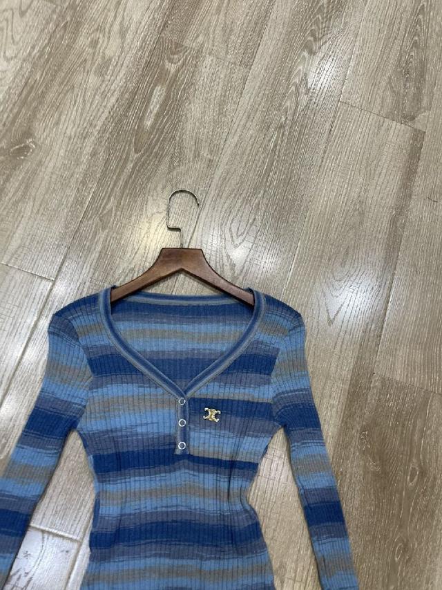 ce韩系辣妹风撞色条纹拼接假两件针织衫女秋季纯