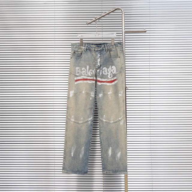 巴黎世家BLA手绘涂鸦牛仔长裤