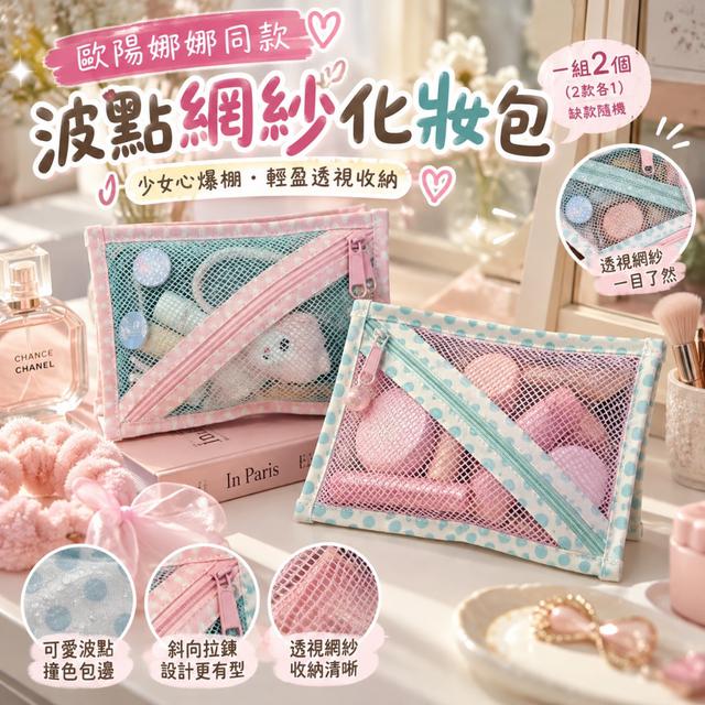 預購 韓系透視網紗化妝收納包【1組2個／2款各1・缺款隨機】-10/20下午3點收單