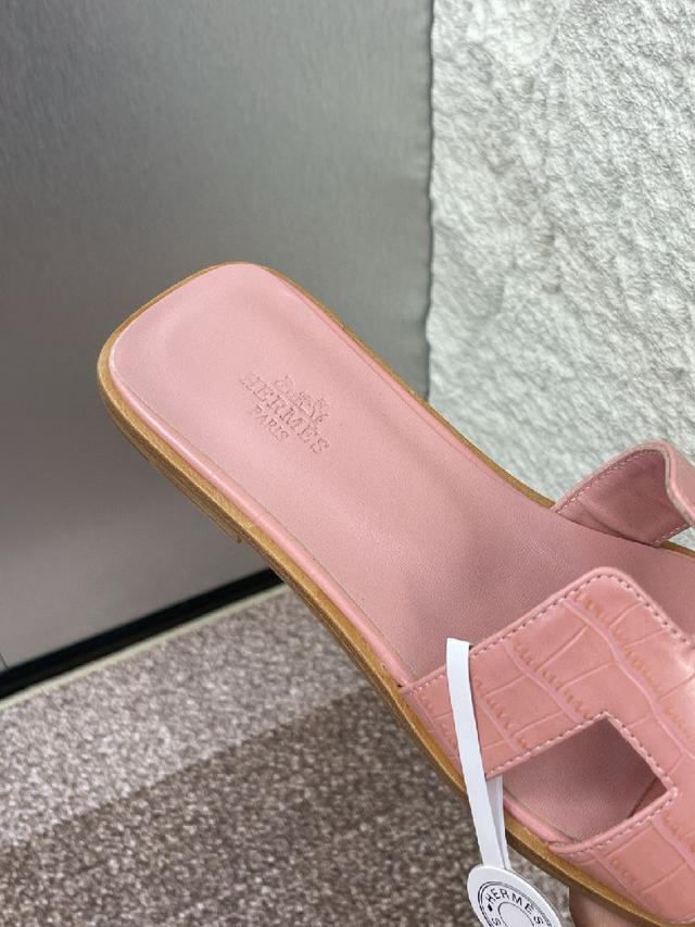 爱马仕 Hermes 春夏经典款 Oran 拼色工字拖女鞋  H家平底圆头露趾