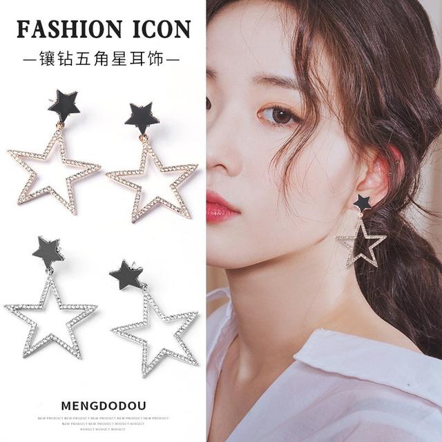【長期團2026】【預購商品】【批發】韓系氣質鏤空五角星鑲鑽925銀針耳環89022