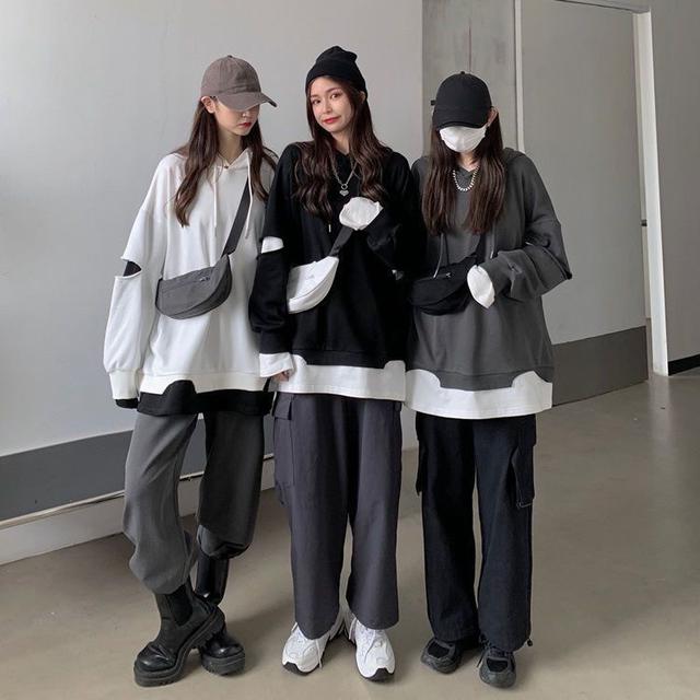 韓版寬松慵懶風拼接外套假兩件上衣